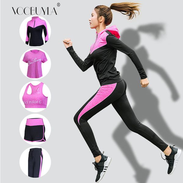 voobuyla women 5pcs running sets sports yoga leggings shirts shorts bra jackets pants hood tights clothes fitness jogging suit, Black;blue
voobuyla women 5pcs running sets sports yoga leggings shirts shorts bra jackets pants hood tights clothes fitness jogging suit, Black;blue