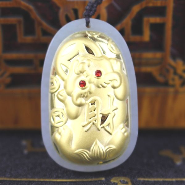 

genuine natural white hetian jade gold pendant 24k gold brave troops men women bless lucky pendants quality, Silver