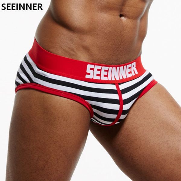 seeinner brand men underwear briefs cotton striped men briefs slips cueca masculina male panties calcinha gay underwear, Black;white
seeinner brand men underwear briefs cotton striped men briefs slips cueca masculina male panties calcinha gay underwear, Black;white