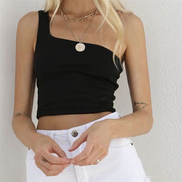 women lady female one shoulder crop sleeveless t-shirt tank summer beach vest bare midriff summer fashion clothes, White
women lady female one shoulder crop sleeveless t-shirt tank summer beach vest bare midriff summer fashion clothes, White