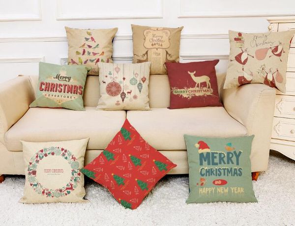 

christmas linen pillow case santa claus xmas gifts greetings sofa home decor decorative pillow case merry xmas present