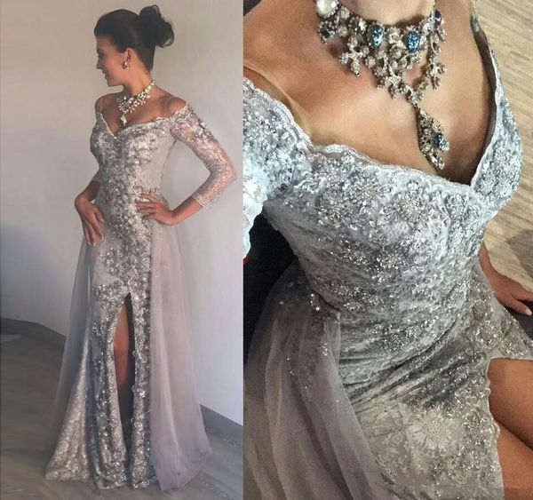 2019 Vintage Slim Silver Lace Appliques Mermaid Prom Gowns 3/4 Sleeves Sexy Side Split Lace Ladies Evening Party Gowns Custom, Black
2019 Vintage Slim Silver Lace Appliques Mermaid Prom Gowns 3/4 Sleeves Sexy Side Split Lace Ladies Evening Party Gowns Custom, Black