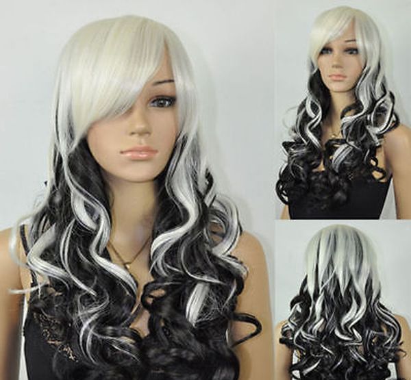 new women's long wavy curly white black mix cosplay costume full hair wig
new women's long wavy curly white black mix cosplay costume full hair wig