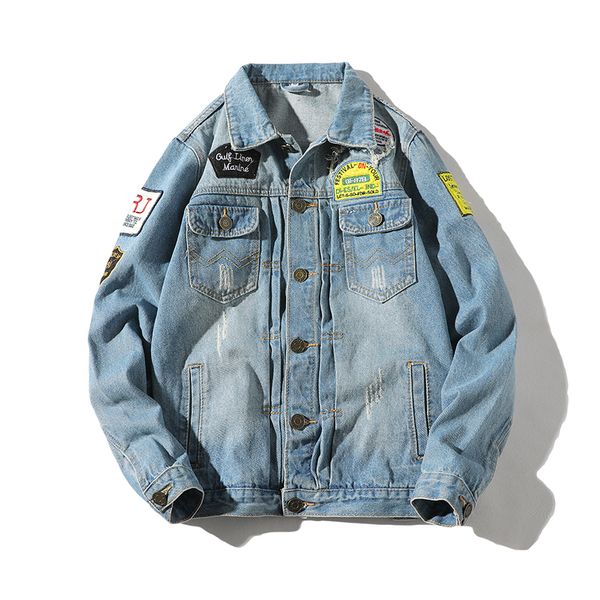 2018 autumn new pattern man holes cowboy jacket badge embroidery loose tide denim youth solid color coat m-3xl, Black;brown
2018 autumn new pattern man holes cowboy jacket badge embroidery loose tide denim youth solid color coat m-3xl, Black;brown