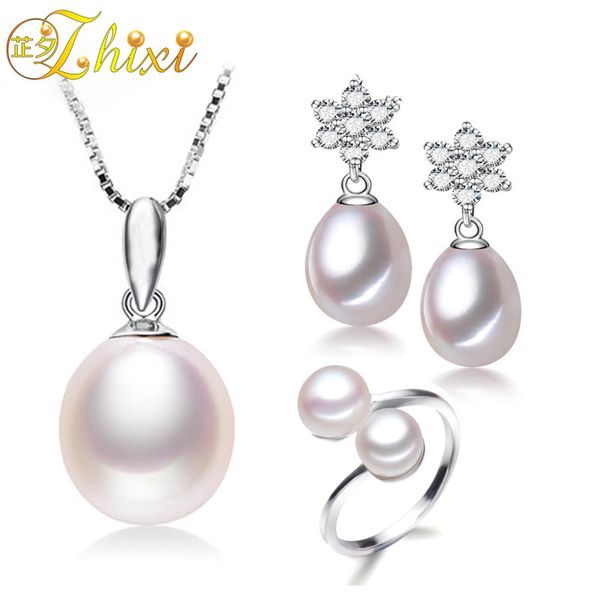 zhixi wedding pearl jewelry set fine jewelry 8-9mm real freshwater pearl necklace pendant earrings ring trendy gift for party s1, Black
zhixi wedding pearl jewelry set fine jewelry 8-9mm real freshwater pearl necklace pendant earrings ring trendy gift for party s1, Black