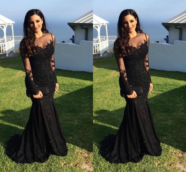 Evening Dresses 2019 Sexy Arabic Jewel Neck Illusion Lace Appliques Crystal Beaded Black Mermaid Long Sleeves Formal Party Dress Prom Gowns
Evening Dresses 2019 Sexy Arabic Jewel Neck Illusion Lace Appliques Crystal Beaded Black Mermaid Long Sleeves Formal Party Dress Prom Gowns