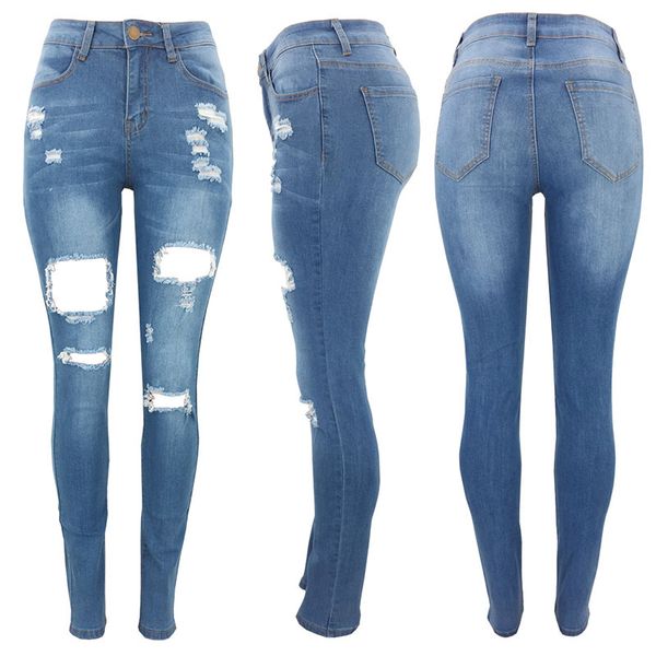 women skinny ripped hole jean distressed mid waist pants ladies casual slim fit long pants female trousers, Blue
women skinny ripped hole jean distressed mid waist pants ladies casual slim fit long pants female trousers, Blue