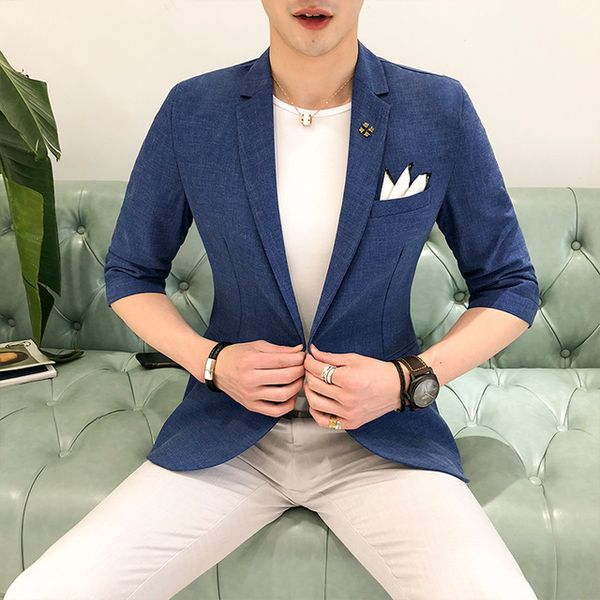 2018 spring and summer men's hair stylist small suit men's slim five-point sleeve suit sleeve thin section jacket cd50, White;black
2018 spring and summer men's hair stylist small suit men's slim five-point sleeve suit sleeve thin section jacket cd50, White;black