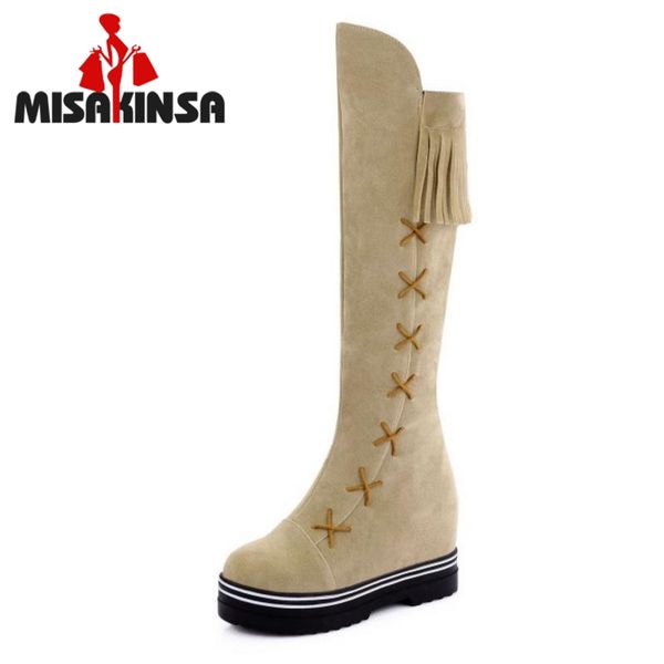new fashion women round toe height increasing knee boots female cross strap botas tassel footwear shoes woman size 34-43, Black
new fashion women round toe height increasing knee boots female cross strap botas tassel footwear shoes woman size 34-43, Black