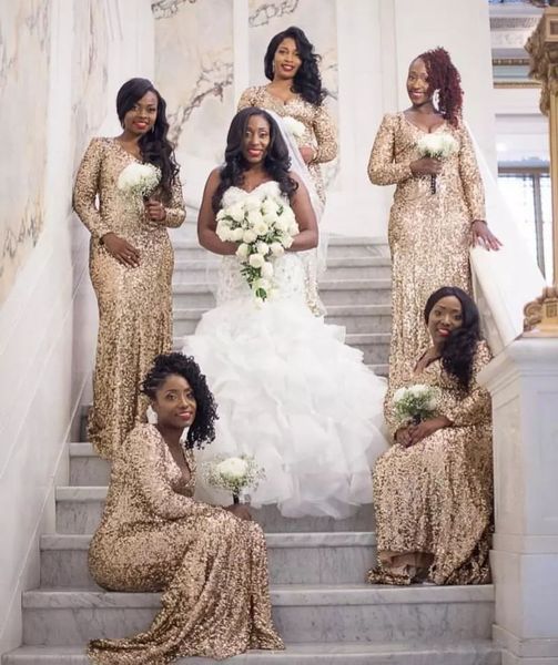 african shiny champagne gold sequined bridesmaid dresses v neck fitted sweep train long sleeve formal dresses evening wear for bridesmaids, White;pink
african shiny champagne gold sequined bridesmaid dresses v neck fitted sweep train long sleeve formal dresses evening wear for bridesmaids, White;pink