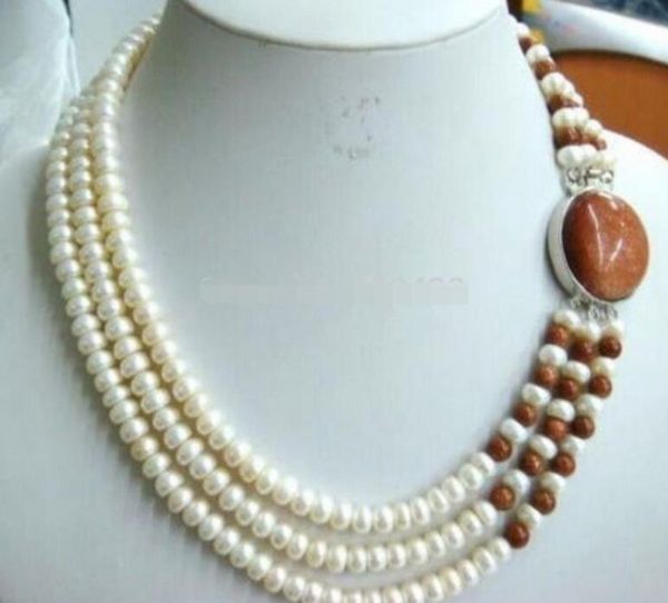 ll<<< 1220 charming 3 row white chocolate pearl necklace, Silver
ll<<< 1220 charming 3 row white chocolate pearl necklace, Silver