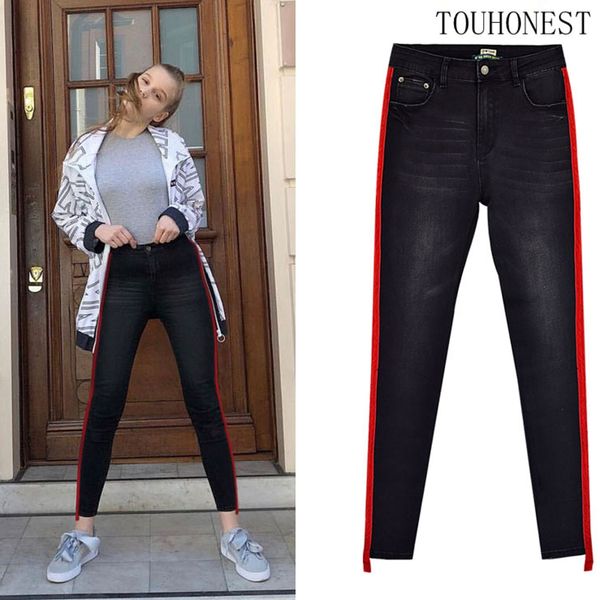 skinny black jeans woman high waist slim moustache effect with high stretch denim pencil pants red stripe side jeans feminino, Blue
skinny black jeans woman high waist slim moustache effect with high stretch denim pencil pants red stripe side jeans feminino, Blue