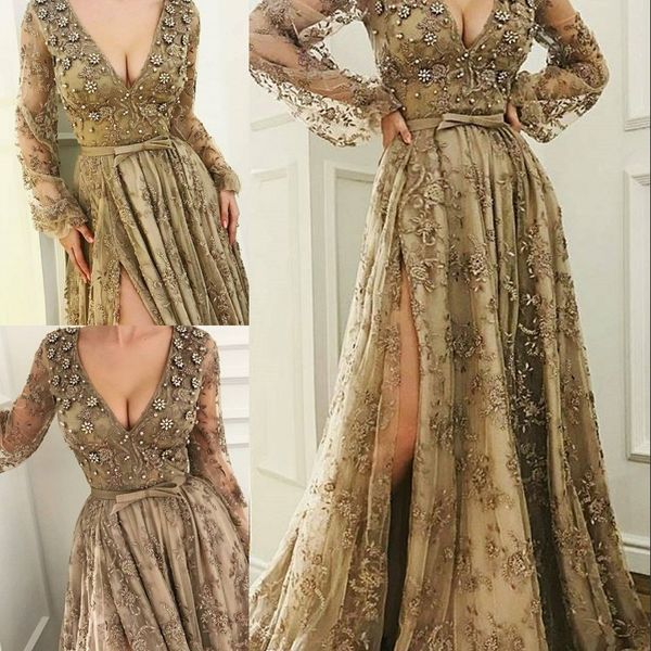 glamorous deep v-neck prom dresses crystal beads lace applique long sleeve side split prom dress fashion saudi arabia lace formal party dres, Black
glamorous deep v-neck prom dresses crystal beads lace applique long sleeve side split prom dress fashion saudi arabia lace formal party dres, Black