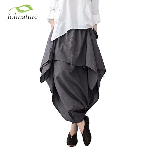 johnature 2018 new women wide leg loose linen cotton asymmetric pants original designer plus size capris elastc waist skirt, Black
johnature 2018 new women wide leg loose linen cotton asymmetric pants original designer plus size capris elastc waist skirt, Black