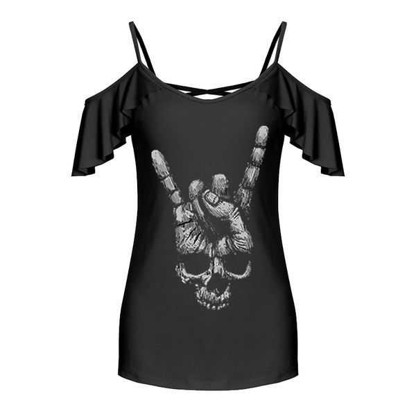 cold shoulder skull print women casual summer t-shirt 2018 ruffle short sleeve tee tshirt loose punk girl ws9323v, White
cold shoulder skull print women casual summer t-shirt 2018 ruffle short sleeve tee tshirt loose punk girl ws9323v, White