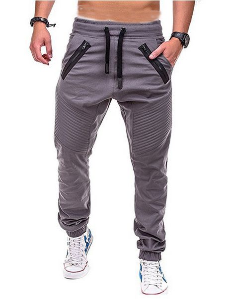 

mens new draped jogger pants spring autumn zippers elastic waist sports pencil sweatpants, Black
