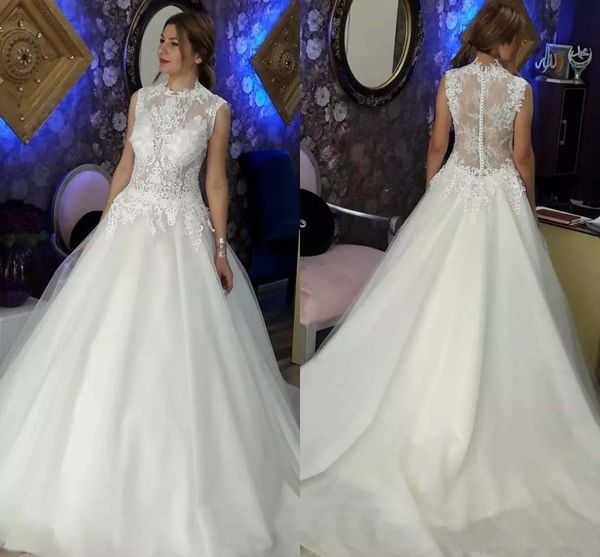 custom high neck lace wedding dresses 2020 with appliques sweep train a line wedding bridal gowns vestidos de fiesta, White
custom high neck lace wedding dresses 2020 with appliques sweep train a line wedding bridal gowns vestidos de fiesta, White
