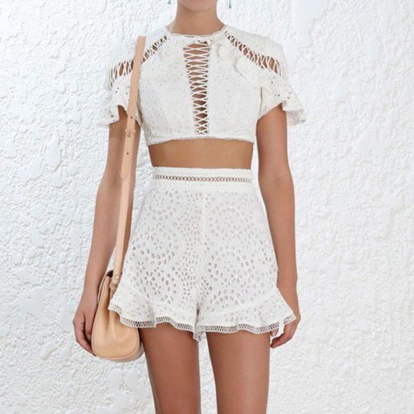 women two piece set designer 2018 white shorts