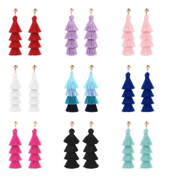 

multi layer tassel earrings affordable dangle earrings cotton thread multi color fringe thread drop dangle earrings, Silver