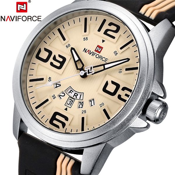 naviforce relogio militar men watch sport mens watches army business rubber strap quartz male clock, Slivery;brown 
naviforce relogio militar men watch sport mens watches army business rubber strap quartz male clock, Slivery;brown
