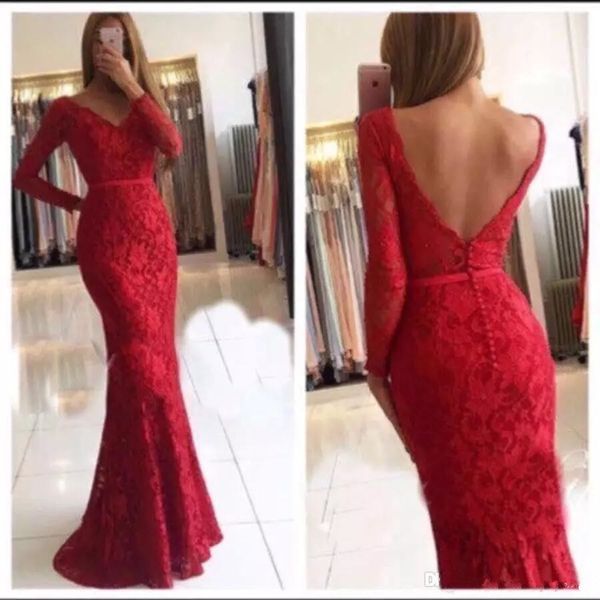 2019 v neck red lace mermaid long prom dresses long sleeves backless floor length evening party gowns plus size dresses bc0209, Black
2019 v neck red lace mermaid long prom dresses long sleeves backless floor length evening party gowns plus size dresses bc0209, Black