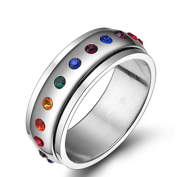 zhf jewelry rotating spinner ring for women rainbow crystal stone stainless steel usa size couple rings, Silver
zhf jewelry rotating spinner ring for women rainbow crystal stone stainless steel usa size couple rings, Silver
