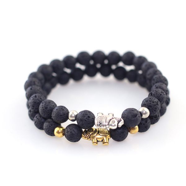 2018 new fashion couple bracelets volcanic stone yoga oil natural stone with gold silver alloy elephant lucky beaded bracelet, Black
2018 new fashion couple bracelets volcanic stone yoga oil natural stone with gold silver alloy elephant lucky beaded bracelet, Black