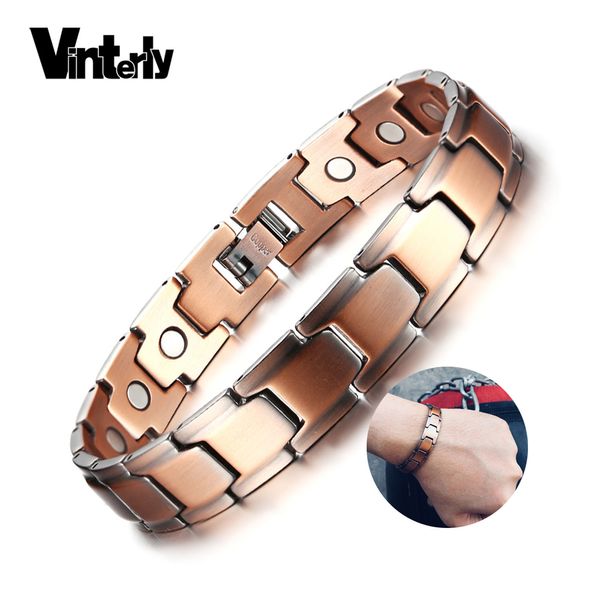 

vinterly pure copper magnetic bracelet men energy chain link bracelets bangles vintage hologram copper bracelet men dropshipping, Black