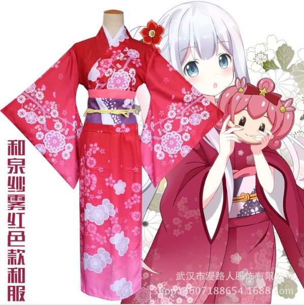

anime eromanga sensei izumi sagiri women kimono cosplay costume japanese full set yukata dress, Black