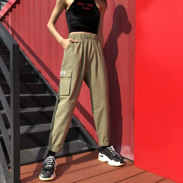 arer autumn casual mid waist cargo pants trousers army green khaki sweet elastic waist pockets striped loose pant women, Black;white
arer autumn casual mid waist cargo pants trousers army green khaki sweet elastic waist pockets striped loose pant women, Black;white
