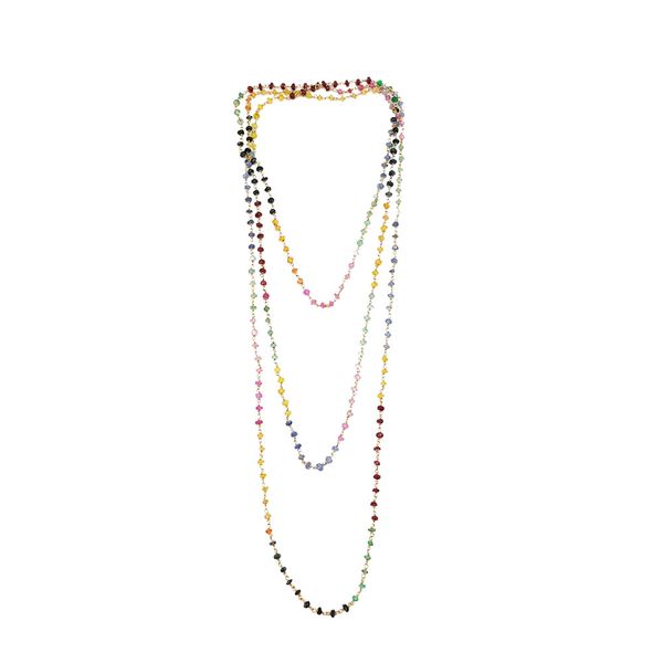 lii ji natural rainbow sapphire ruby emerald 925 sterling silver handmade knitting long necklace approx 125cm 
lii ji natural rainbow sapphire ruby emerald 925 sterling silver handmade knitting long necklace approx 125cm