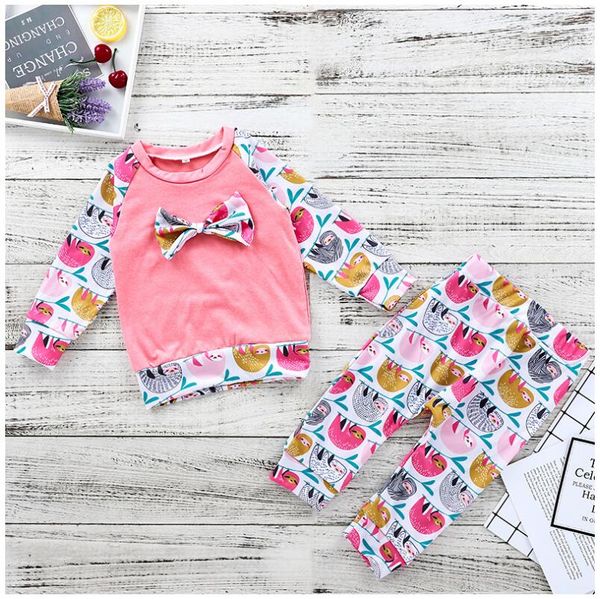 girl colorful sloth print pajamas sets baby spring and autumn long sleeve bowknot and pants suit kids clothes zht 111, White
girl colorful sloth print pajamas sets baby spring and autumn long sleeve bowknot and pants suit kids clothes zht 111, White
