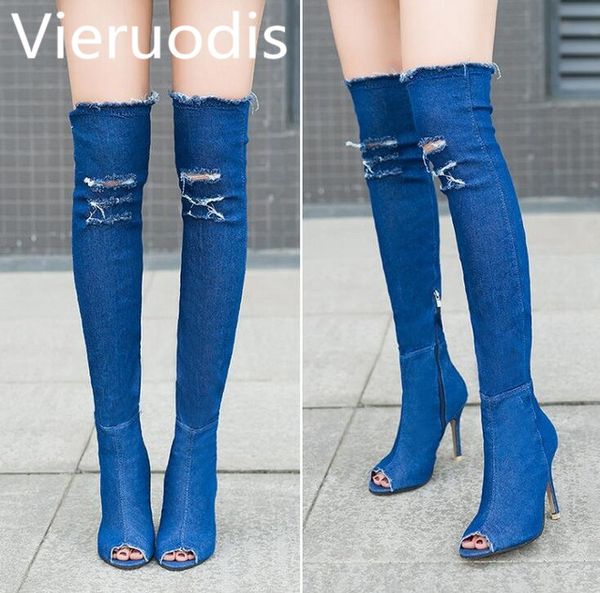 vieruodis women boots summer autumn peep toe over the knee boots quality high elastic jeans fashion high heels s249, Black
vieruodis women boots summer autumn peep toe over the knee boots quality high elastic jeans fashion high heels s249, Black