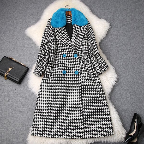 2018 women winter woolen jackets and coats fashion designer houndstooth patterns loose wool blend long overcoat fur outerwear, Black
2018 women winter woolen jackets and coats fashion designer houndstooth patterns loose wool blend long overcoat fur outerwear, Black