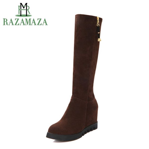 razamaza size 33-43 woemn high wedges boots zipper knee boots with thick fur shoes for cold winter long women footwears, Black
razamaza size 33-43 woemn high wedges boots zipper knee boots with thick fur shoes for cold winter long women footwears, Black