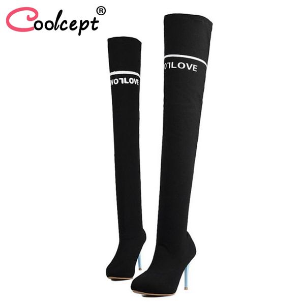 coolcept women high heel boots letter elastic stretch sock boots thin heel shoes women warm slim thigh high shoes size 34-39, Black
coolcept women high heel boots letter elastic stretch sock boots thin heel shoes women warm slim thigh high shoes size 34-39, Black