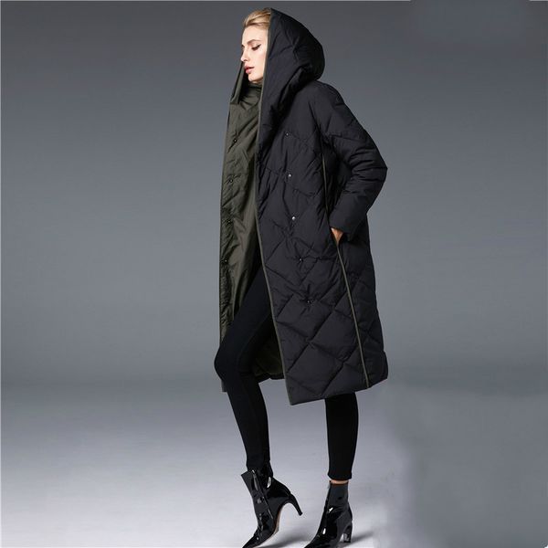 2018 winter women's down jacket female long coat ladies fashion patchwork lozenge hooded clothes, Black
2018 winter women's down jacket female long coat ladies fashion patchwork lozenge hooded clothes, Black