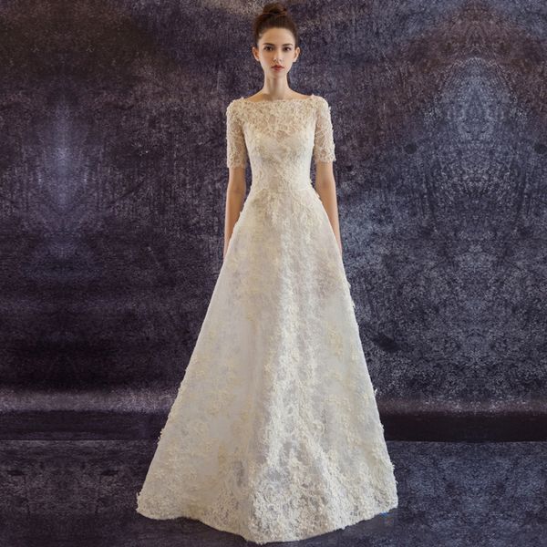 lace beach wedding dress with short sleeves 2019 bateau neck appliques bridal gown floor length bridal gowns, White
lace beach wedding dress with short sleeves 2019 bateau neck appliques bridal gown floor length bridal gowns, White