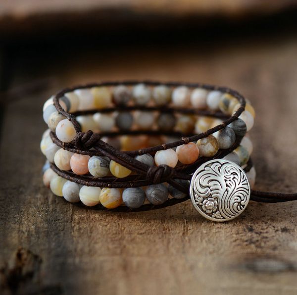 new leather bracelets 6mm matte stones 3 strands vintage wrap bracelets boho multilayer bracelet jewelry dropship, Golden;silver 
new leather bracelets 6mm matte stones 3 strands vintage wrap bracelets boho multilayer bracelet jewelry dropship, Golden;silver