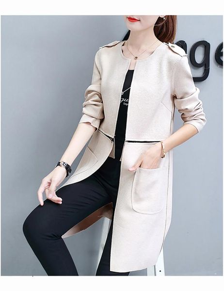 slim-fit solid color o-neck long cardigan wild long-sleeved pockets variable two windbreaker for women, Tan;black
slim-fit solid color o-neck long cardigan wild long-sleeved pockets variable two windbreaker for women, Tan;black