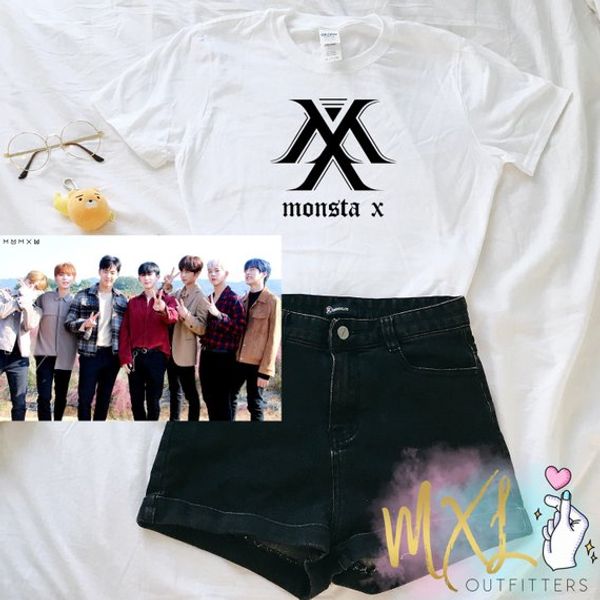 kpop monsta x logo korea tee style t-shirt outfits lovely tees cotton hipster streetwear tumblr vocal concert shirts, White 
kpop monsta x logo korea tee style t-shirt outfits lovely tees cotton hipster streetwear tumblr vocal concert shirts, White