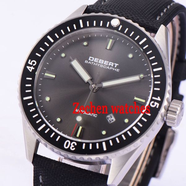 43mm debert mens watch sapphire glass grey dial miyota 821a automatic mens wristwatch watch, Slivery;brown
43mm debert mens watch sapphire glass grey dial miyota 821a automatic mens wristwatch watch, Slivery;brown