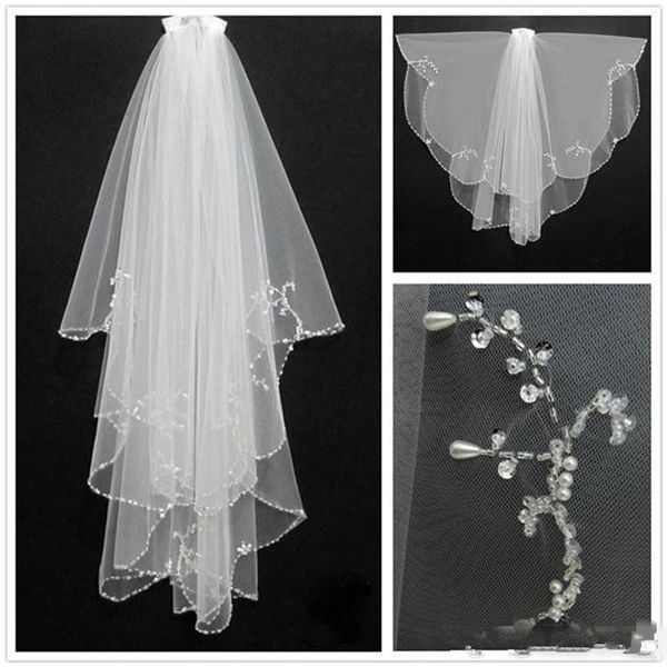 white ivory short two layers with comb bridal veils wedding accessories beaded edge crystal fashion, Black
white ivory short two layers with comb bridal veils wedding accessories beaded edge crystal fashion, Black