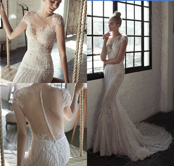 2018 elagant mermaid wedding dresses short sleeve feather jewel neck beading beach wedding gowns sweep train plus size boho bridal dress, White
2018 elagant mermaid wedding dresses short sleeve feather jewel neck beading beach wedding gowns sweep train plus size boho bridal dress, White