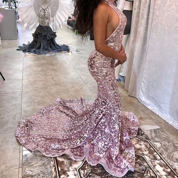 attractive mermaid prom dresses high neck sleeveless backless lace sweep train party dress 2018 glamorous dubai celebrity prom dress, Black
attractive mermaid prom dresses high neck sleeveless backless lace sweep train party dress 2018 glamorous dubai celebrity prom dress, Black