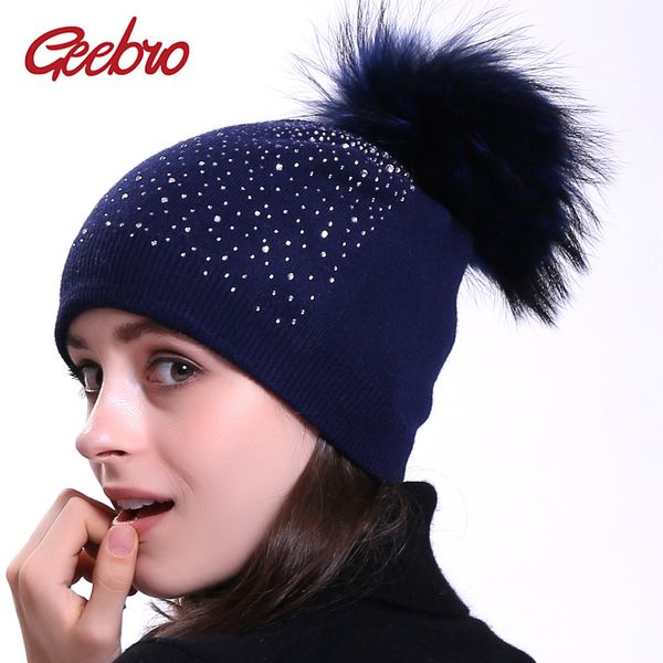 geebro women's beanie hat with raccoon pompom winter warm cashmere knitted rhinestone slouchy beanie hat for femme skullies, Blue;gray
geebro women's beanie hat with raccoon pompom winter warm cashmere knitted rhinestone slouchy beanie hat for femme skullies, Blue;gray