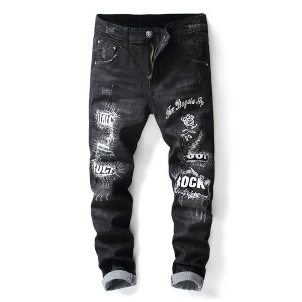 new spring black rose letter embroidery retro jeans men's patchwork spliced ripped denim jeans male fashion slim straight pants, Blue
new spring black rose letter embroidery retro jeans men's patchwork spliced ripped denim jeans male fashion slim straight pants, Blue