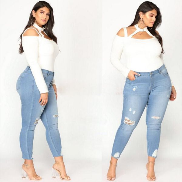 women plus size ripped stretch slim denim skinny jeans pants high waist trousers 031562, Blue
women plus size ripped stretch slim denim skinny jeans pants high waist trousers 031562, Blue