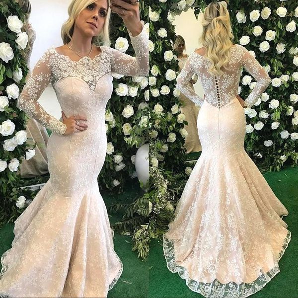 full lace mermaid wedding dresses scoop neck long sleeves see through court train wedding bridal gowns illusion button back, White
full lace mermaid wedding dresses scoop neck long sleeves see through court train wedding bridal gowns illusion button back, White