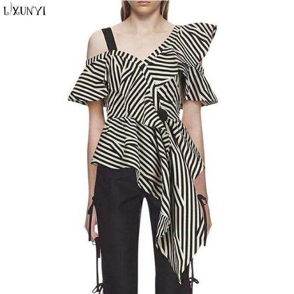 lxunyi summer shirt women 2018 fashion off shoulder blouse ladies ruffle camis irregular striped shirts high quality, White
lxunyi summer shirt women 2018 fashion off shoulder blouse ladies ruffle camis irregular striped shirts high quality, White